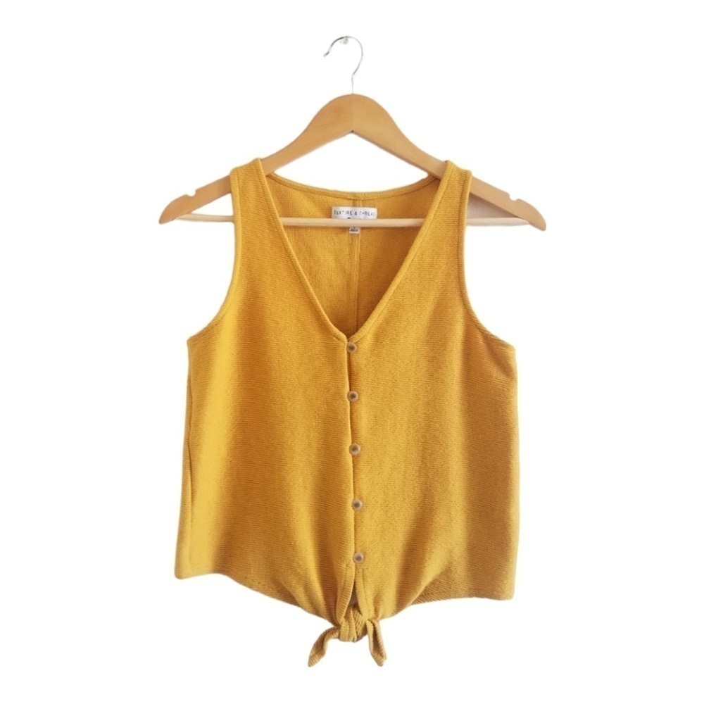 Madewell Texture & Thread Button-Front Tie Tank Top- Size Small Mustard Yellow - Picture 2 of 5